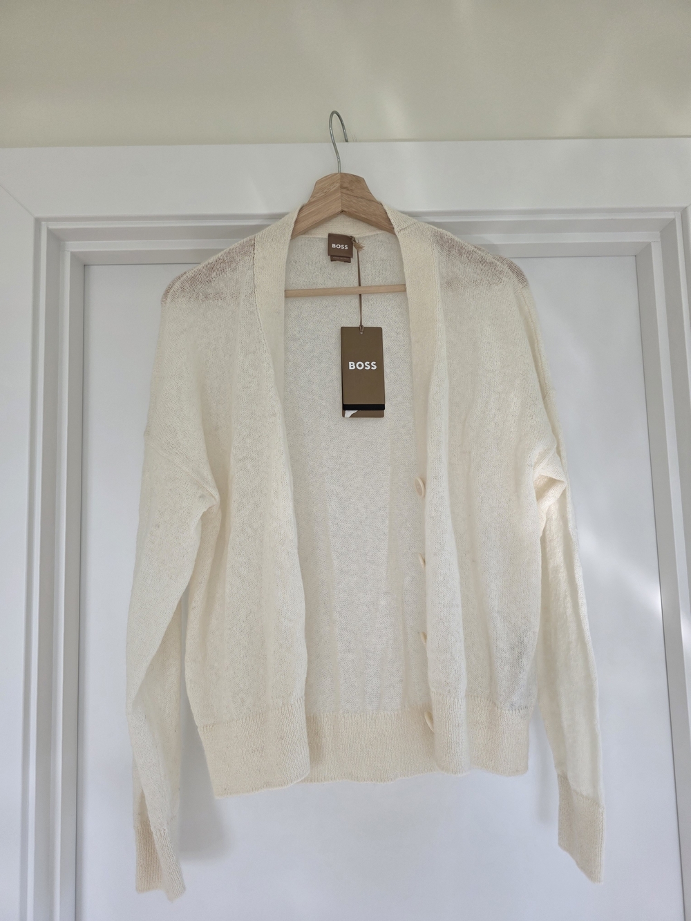 HUGO BOSS Foleda Mohair Cardigan Cream Small NWT - Picture 3 of 14